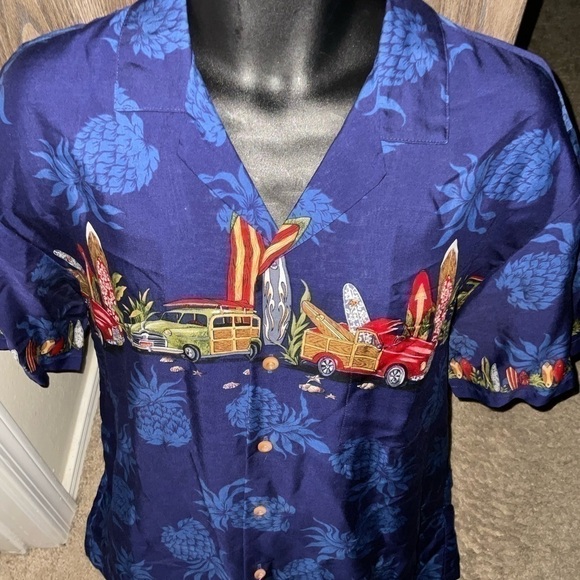 Men’s used size L large diamond head Hawaiian style shirt blue graphic - Picture 2 of 5